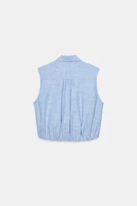 LINEN SHOULDER PAD PUFF TOP