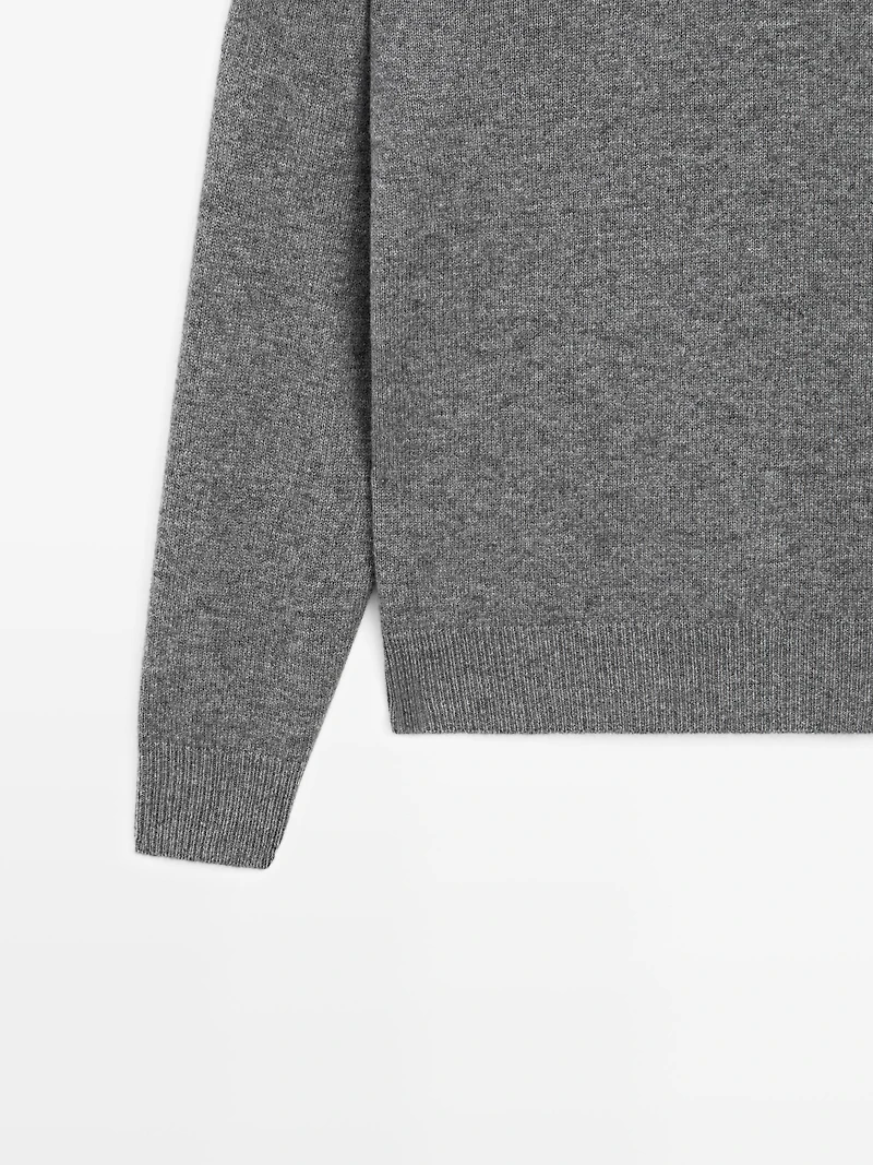 Wool blend crew neck knit sweater