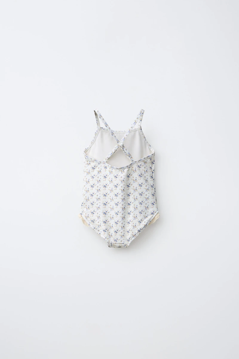 2-6 YEARS/ LACE TRIM FLORAL SWIMSUIT