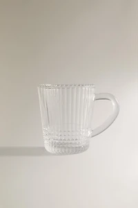 GLASS MUG WITH A RAISED GEOMETRIC DESIGN