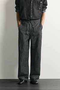 STRIPED COTTON-LINEN DENIM PANTS