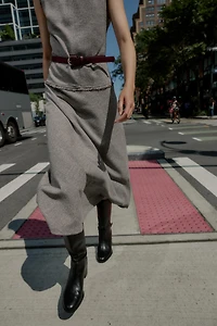 TEXTURED BELTED MIDI DRESS