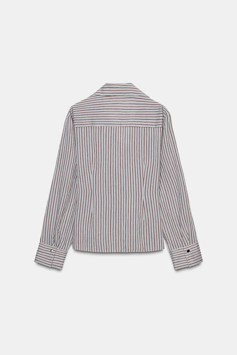 STRIPED WRAP SHIRT WITH BOW