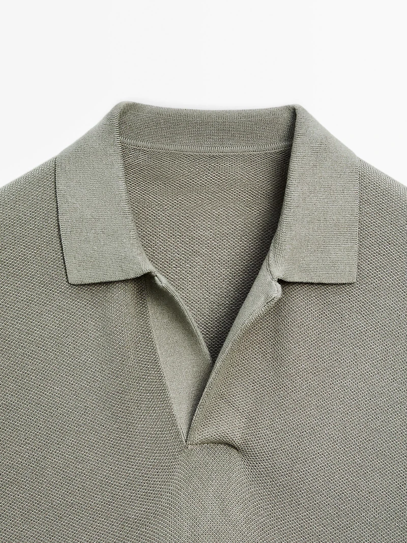 Knit V-neck polo shirt