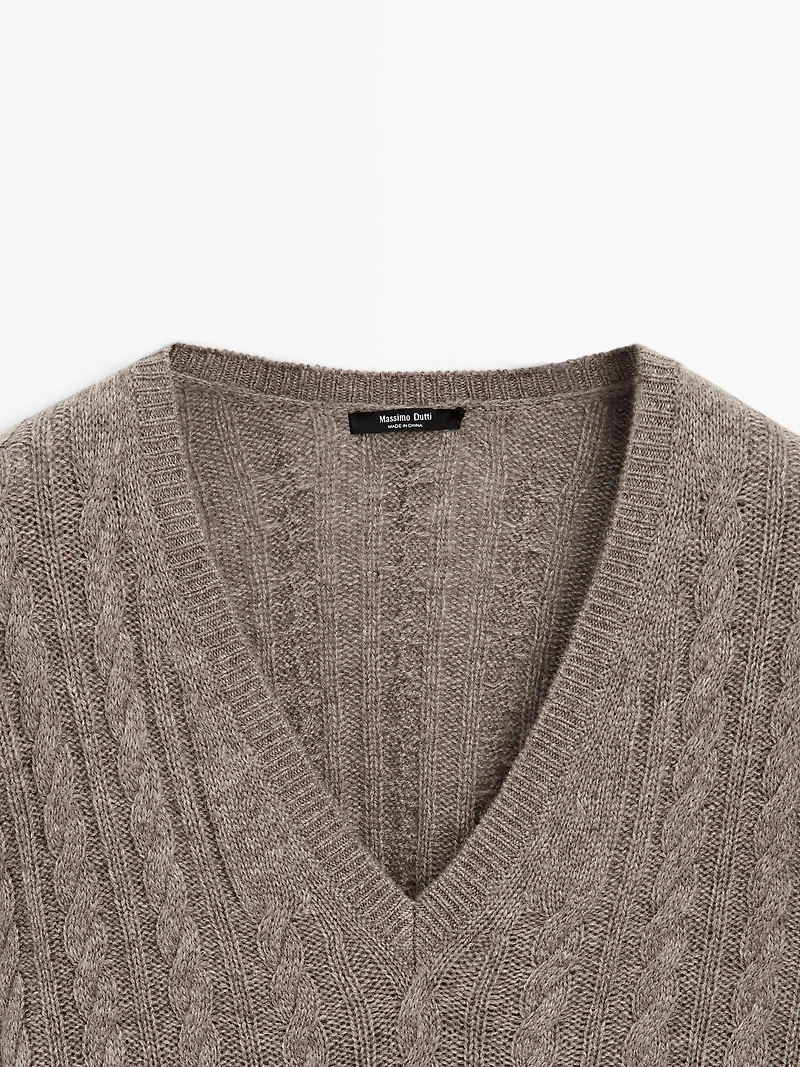 Cable-knit V-neck sweater
