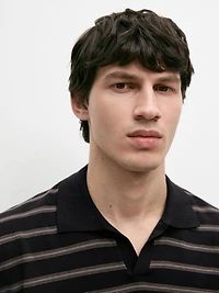 Knit polo shirt with contrast stripes
