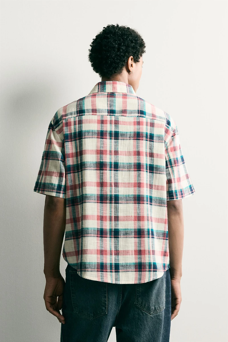 RELAXED FIT TEXTURED PLAID SHIRT