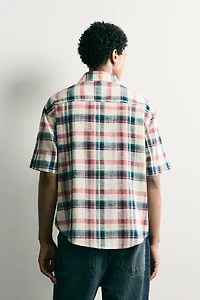 RELAXED FIT TEXTURED PLAID SHIRT