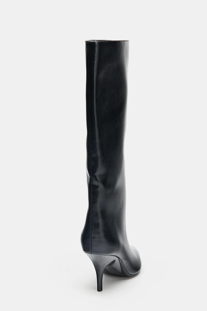 KITTEN HEEL HIGH BOOTS