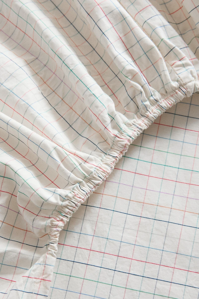 KIDS' COTTON CHECKED FITTED SHEET