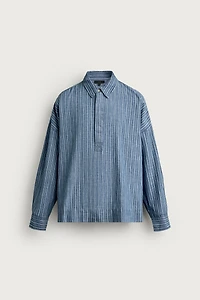 LIGHTWEIGHT STRIPED DENIM POLO SHIRT