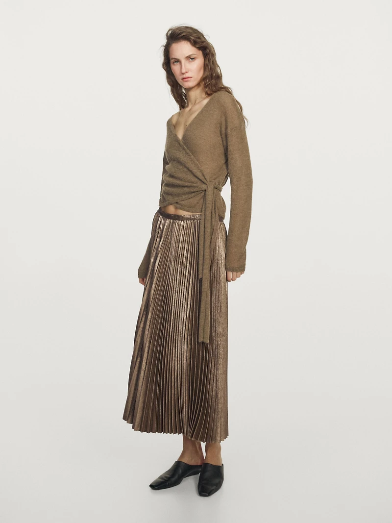 Pleated metallic-effect midi skirt