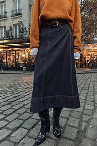 Z1975 BELTED WRAP DENIM MIDI SKIRT