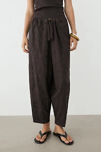 Embroidered flowing barrel fit trousers
