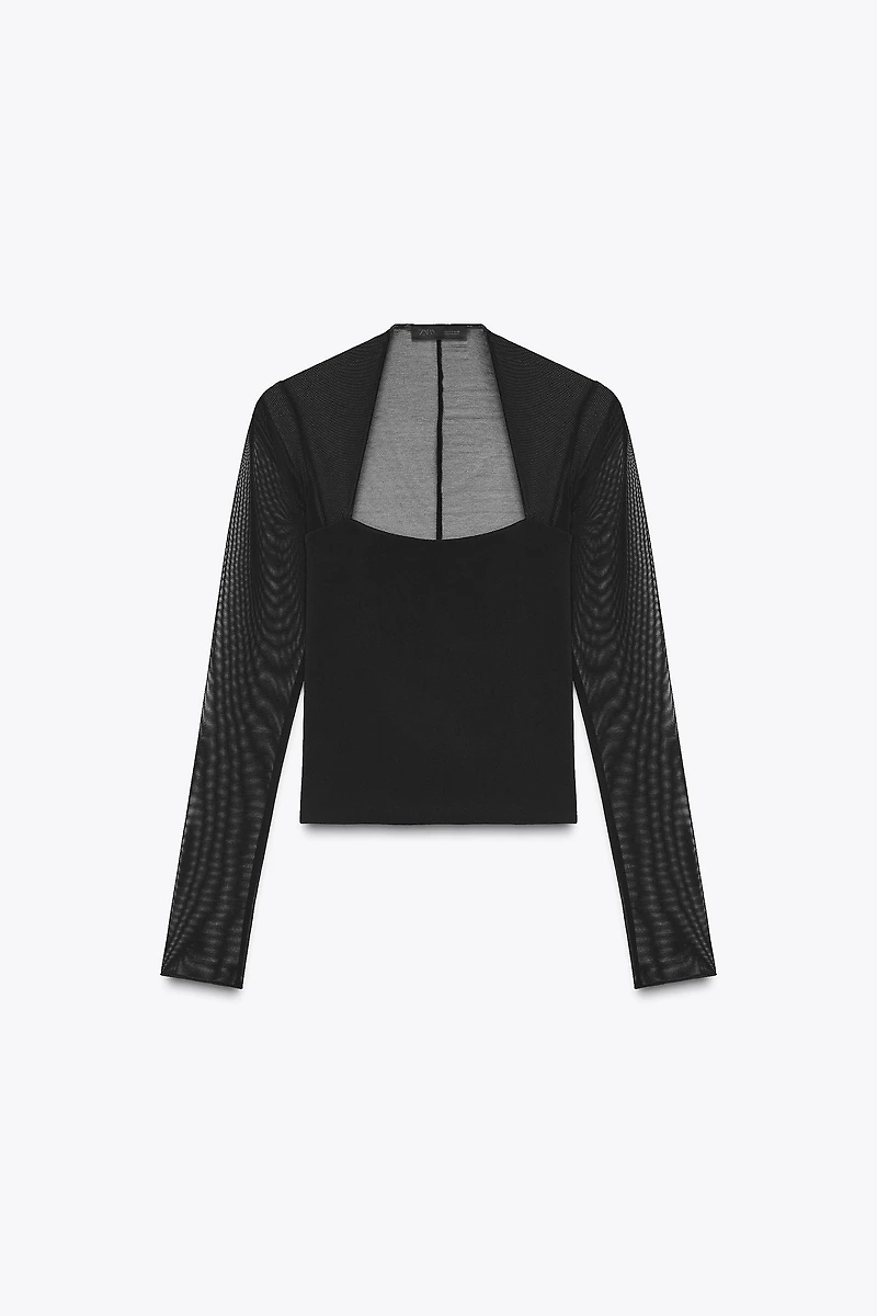 FITTED COMBINATION TULLE TOP