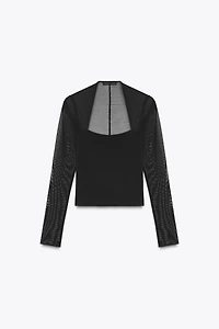 FITTED COMBINATION TULLE TOP