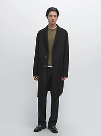 Manteau long à revers en laine mélangée