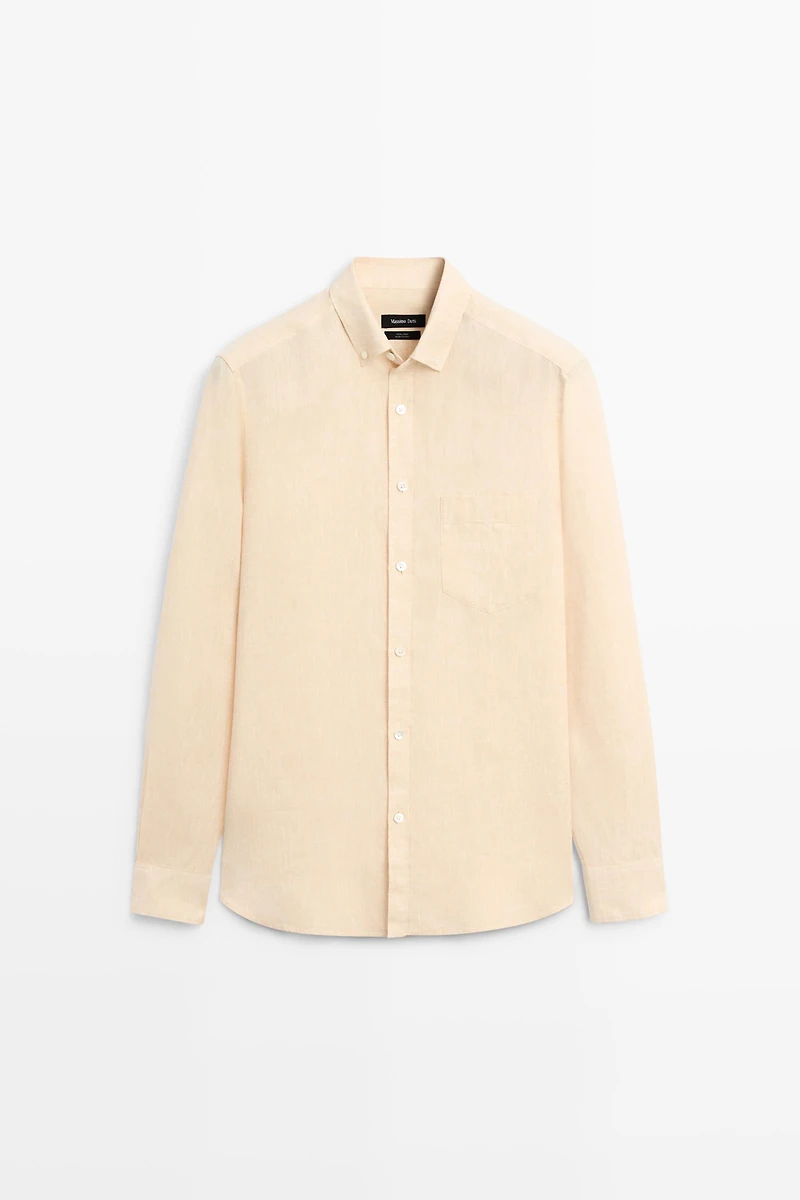 Regular fit 100% linen patch pocket shirt