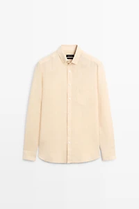 Regular fit 100% linen patch pocket shirt