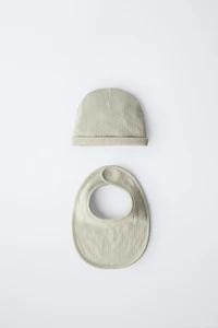 HAT AND BIB PACK WITH TEXTURED WEAVE