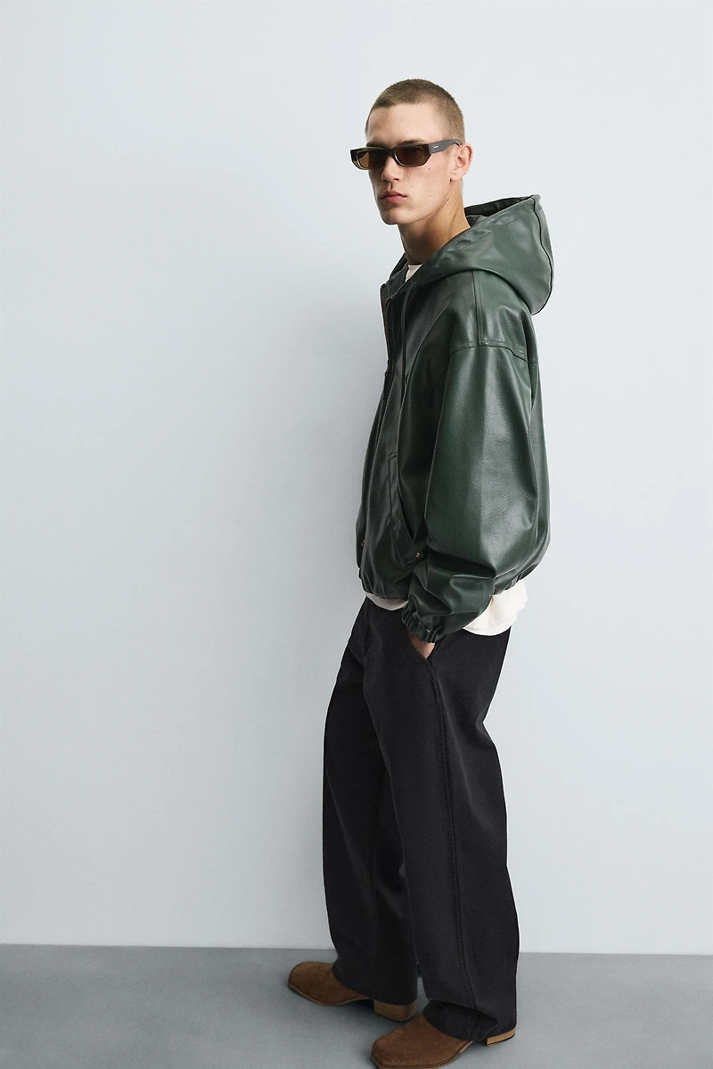 HOODIE FAUX LEATHER JACKET