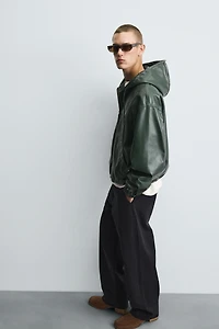 HOODIE FAUX LEATHER JACKET