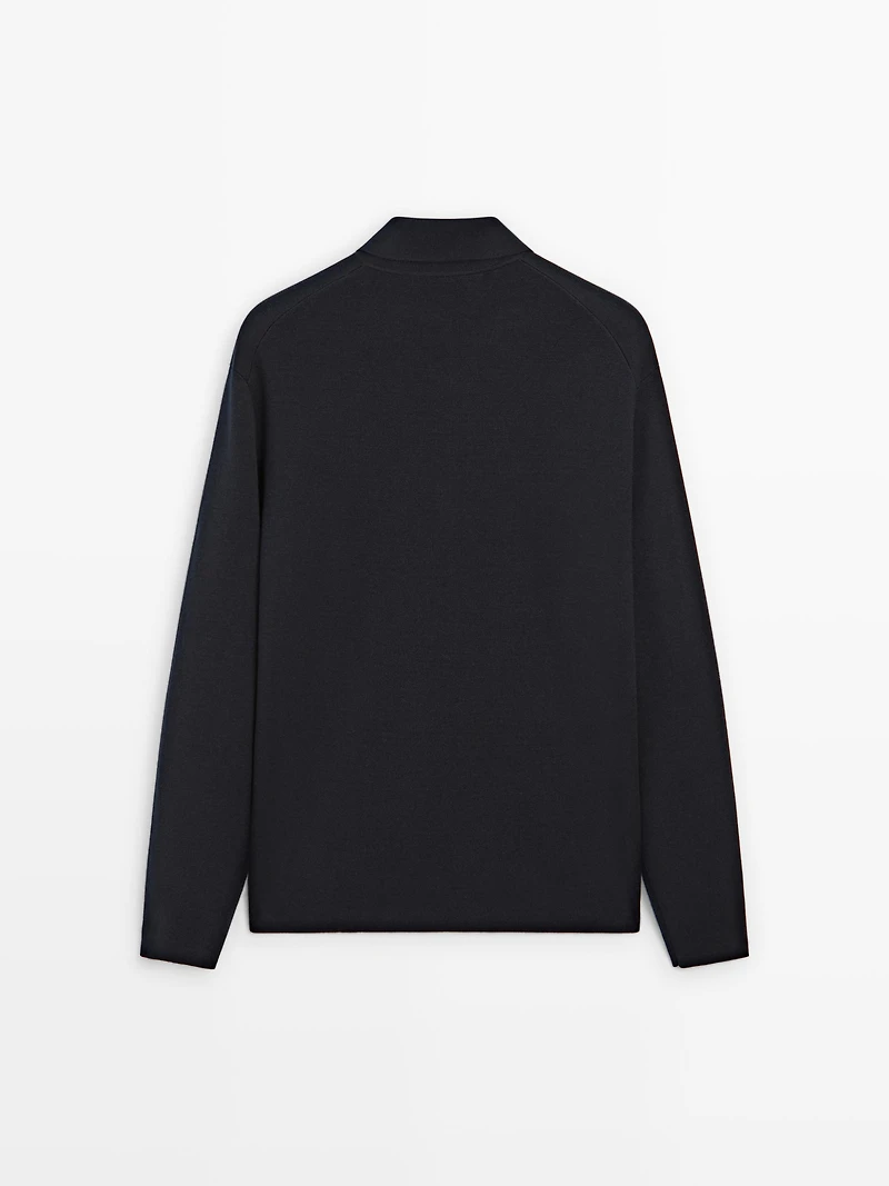 Pull polo en maille de laine et coton