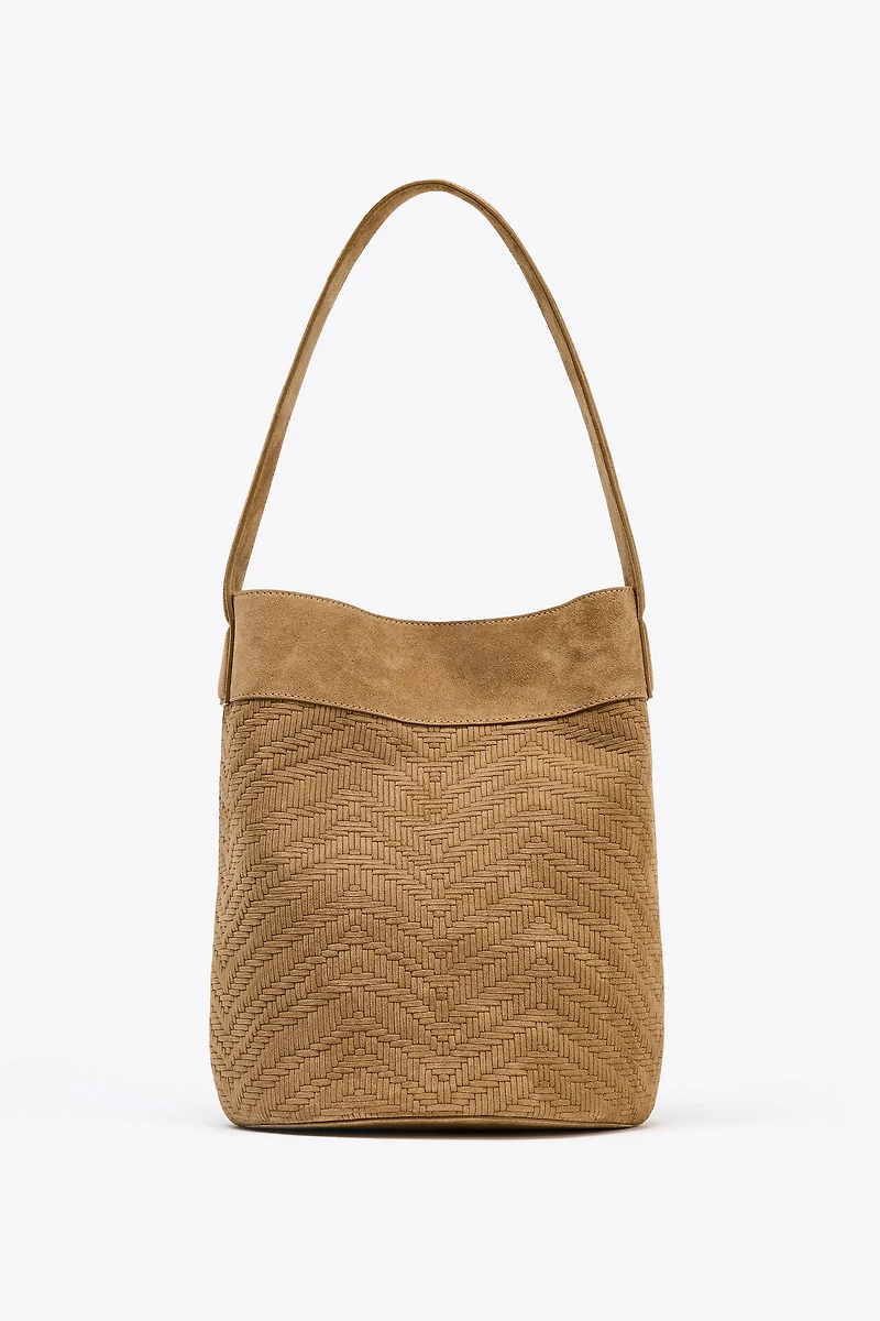 LEATHER BRAIDED MAXI BUCKET BAG