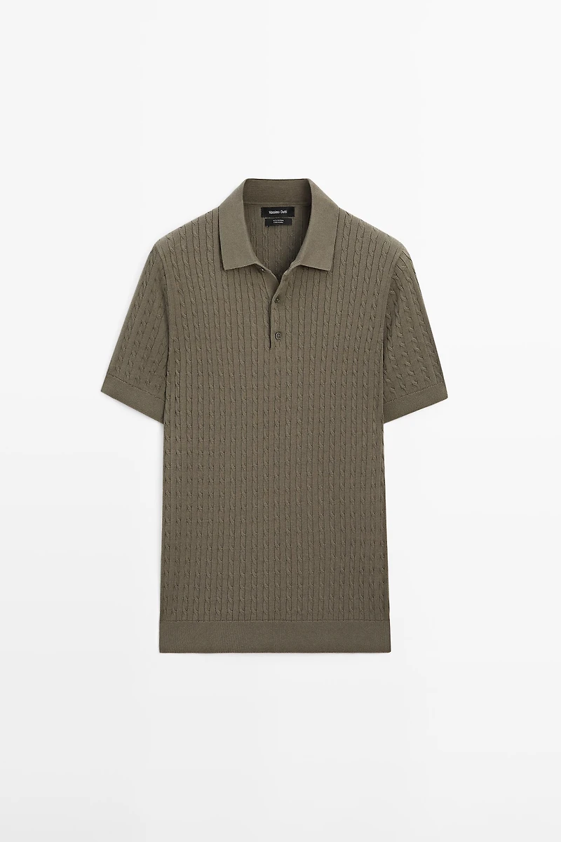 100% cotton cable-knit polo shirt