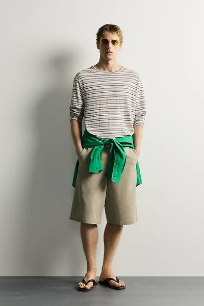 VISCOSE-LINEN STRIPED T-SHIRT