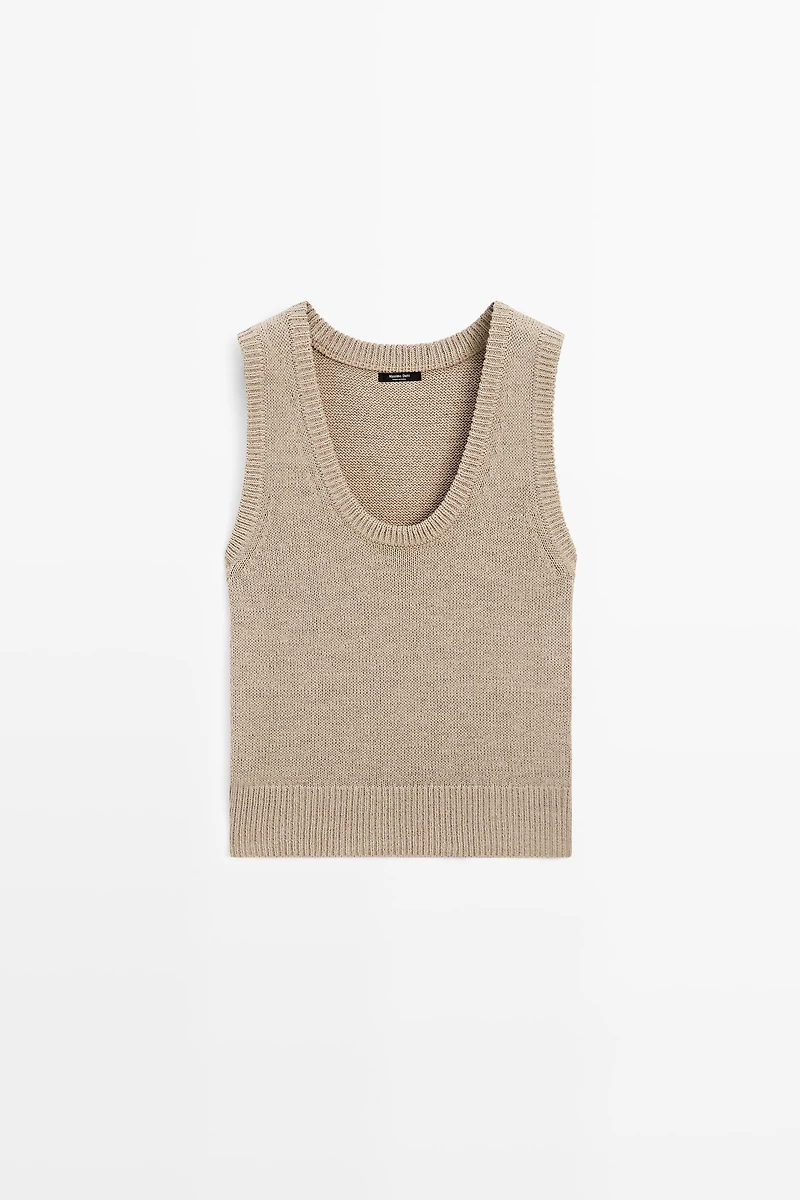 Cotton-blend ribbed knit vest