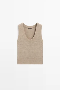 Cotton-blend ribbed knit vest