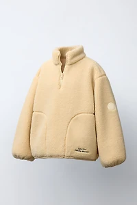 ZIP FAUX SHEARLING SWEATSHIRT