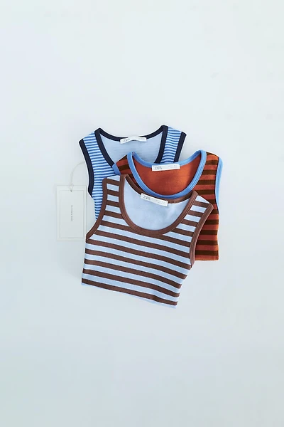 ZARA TIMELESS - THREE-PACK OF STRIPED RIBBED T-SHIRTS