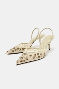 EMBROIDERED MESH HEELS