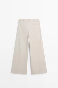 Wool blend darted pants with button detail