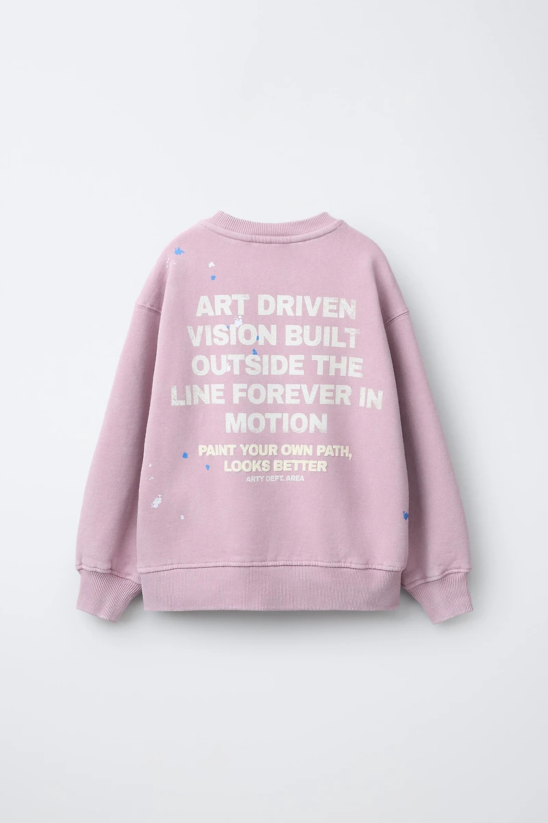 WASHED EFFECT TEXT SWEATSHIRT