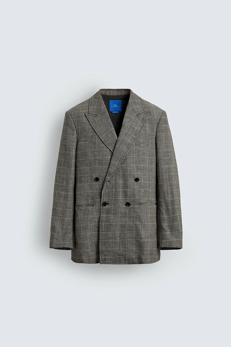 PLAID WOOL - LINEN DOUBLE BREASTED BLAZER AARON LEVINE X ZARA