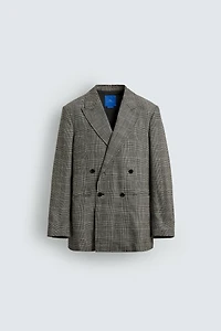PLAID WOOL - LINEN DOUBLE BREASTED BLAZER AARON LEVINE X ZARA