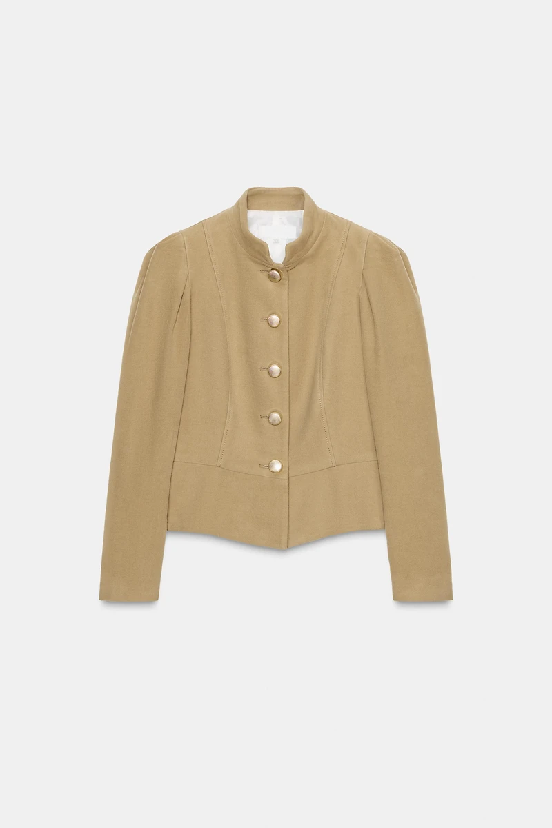 FAUX SUEDE BLAZER WITH PADDED SHOULDERS