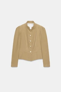 FAUX SUEDE BLAZER WITH PADDED SHOULDERS