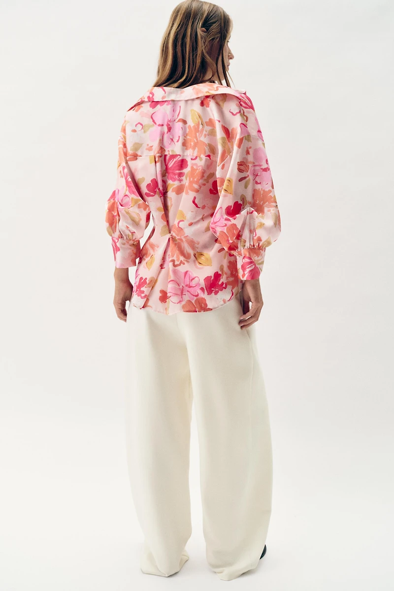 FLORAL PRINT SATIN EFFECT SHIRT
