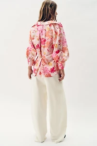 FLORAL PRINT SATIN EFFECT SHIRT