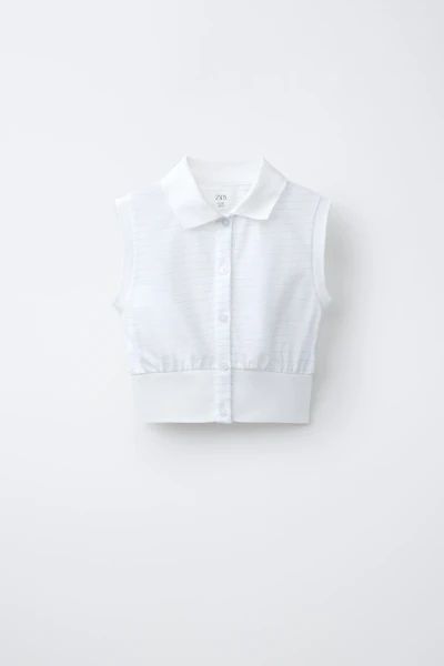 STRIPED CROPPED POLO SHIRT