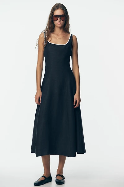 ROBE MIDI LIN LISERÉS CONTRASTE