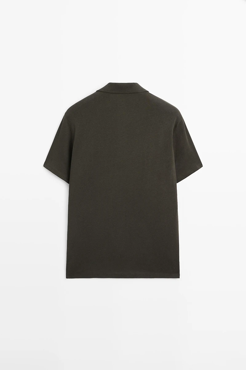 Regular fit short sleeve linen-cotton blend shirt