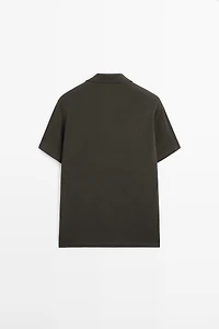 Regular fit short sleeve linen-cotton blend shirt