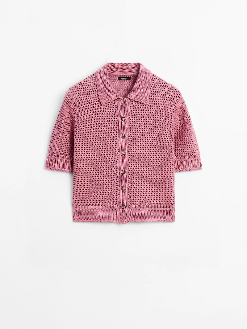 Cotton blend cutwork polo shirt