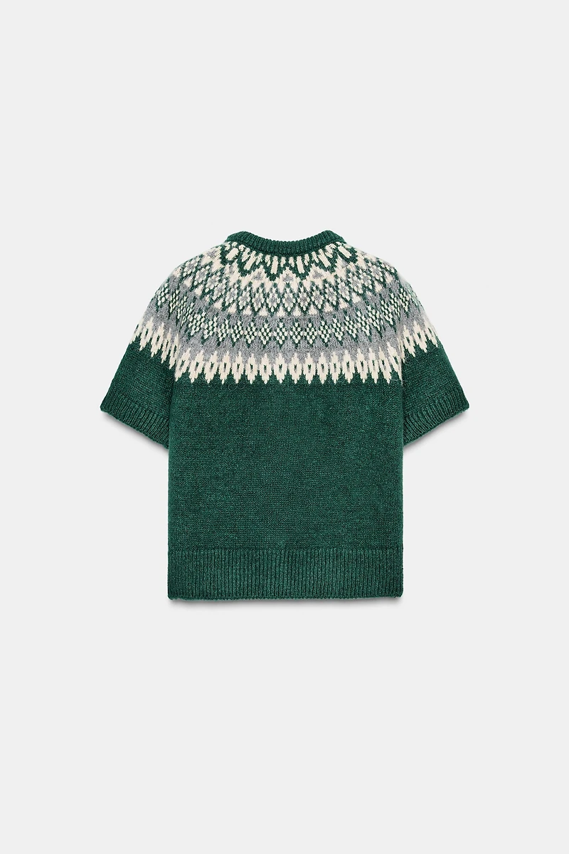 SHORT SLEEVE JACQUARD KNIT JACKET