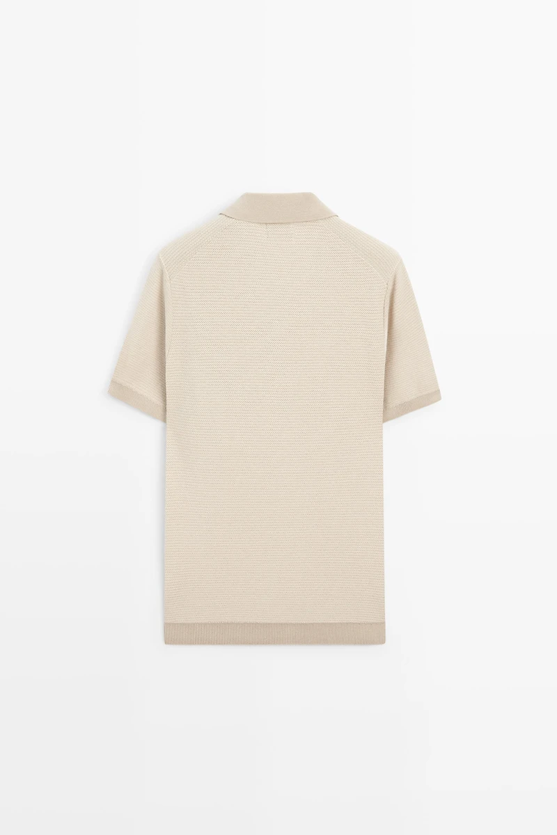 100% cotton contrast knit polo sweater